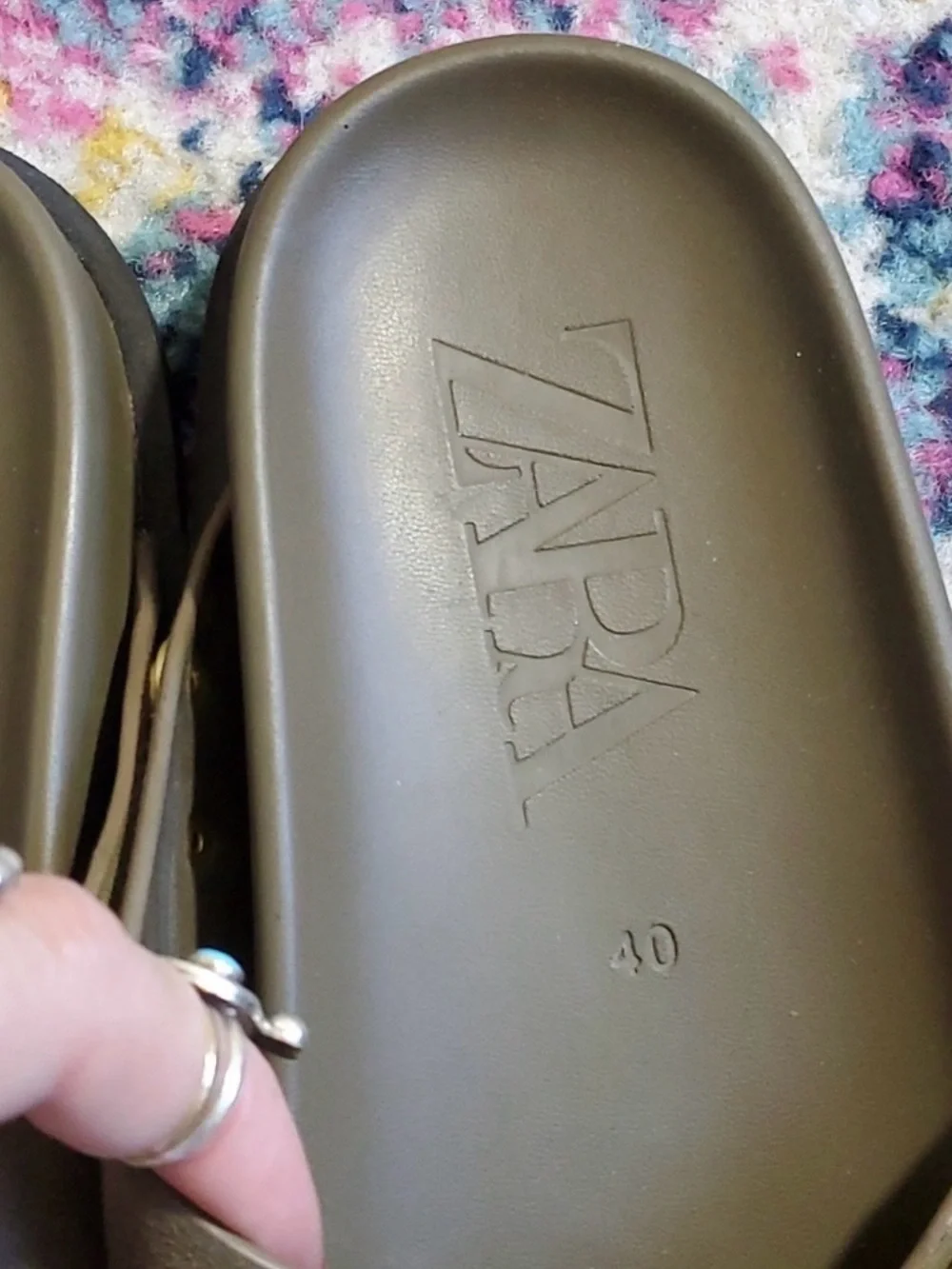 ZARA Leather and Suede Green Slip On Slides Sandals - Picture 3 of 6